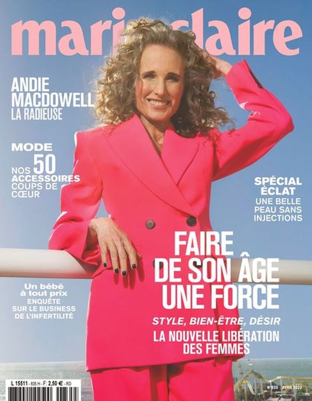 Marie Claire Lehti Ranska 2022 #835 Andie Macdowell Alkuperäinen painos