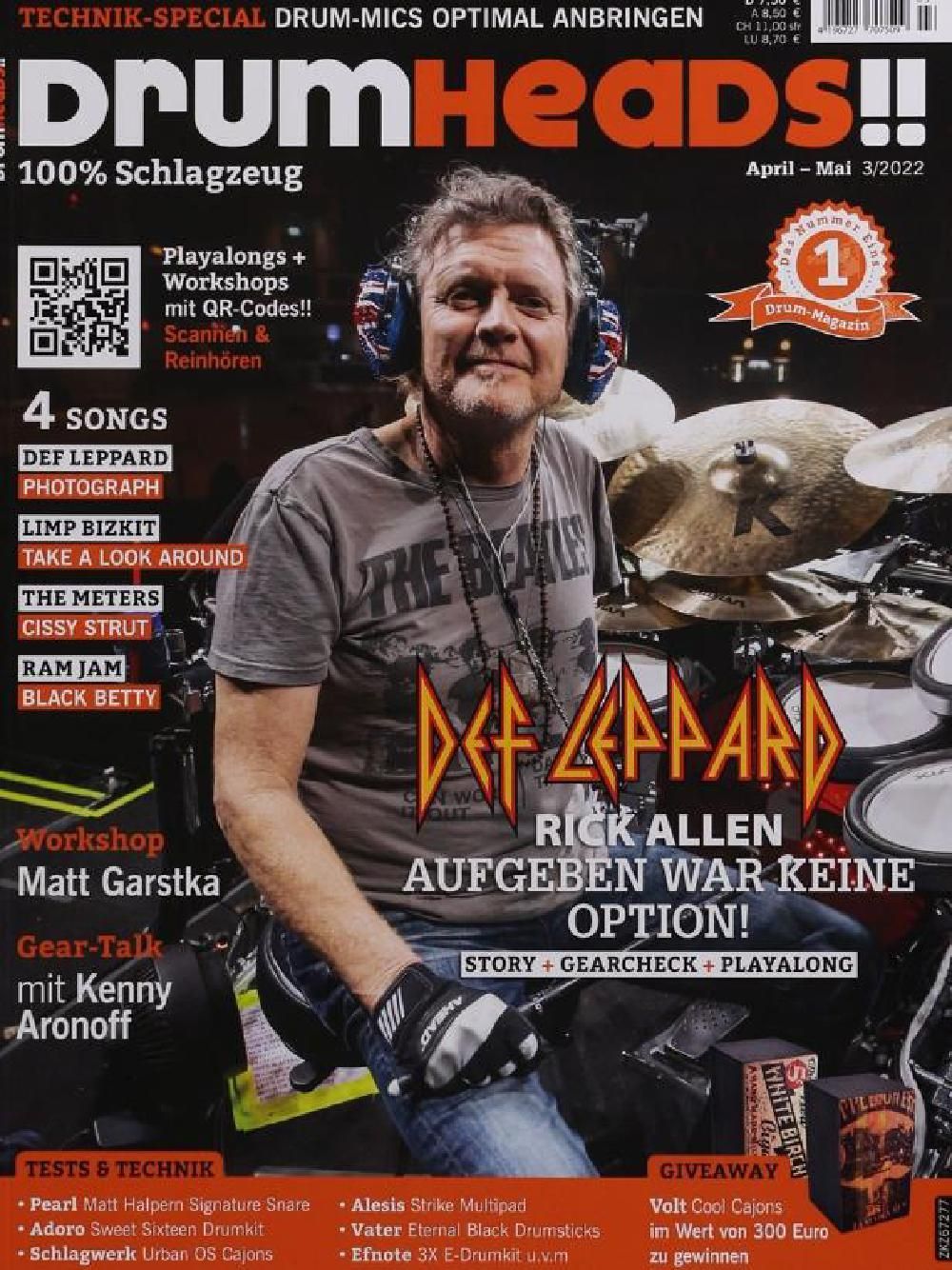Drumheads Lehti Saksa 2022-03 Def Leppard Rick Allen Limp Bizkit Alkuperäinen painos