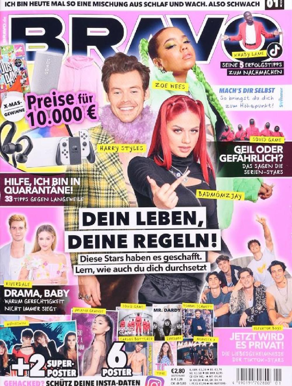 Bravo Magazin Deutschland 2022-01 Badmomzjay Harry Styles Ariana Grande Maneskin + Poster