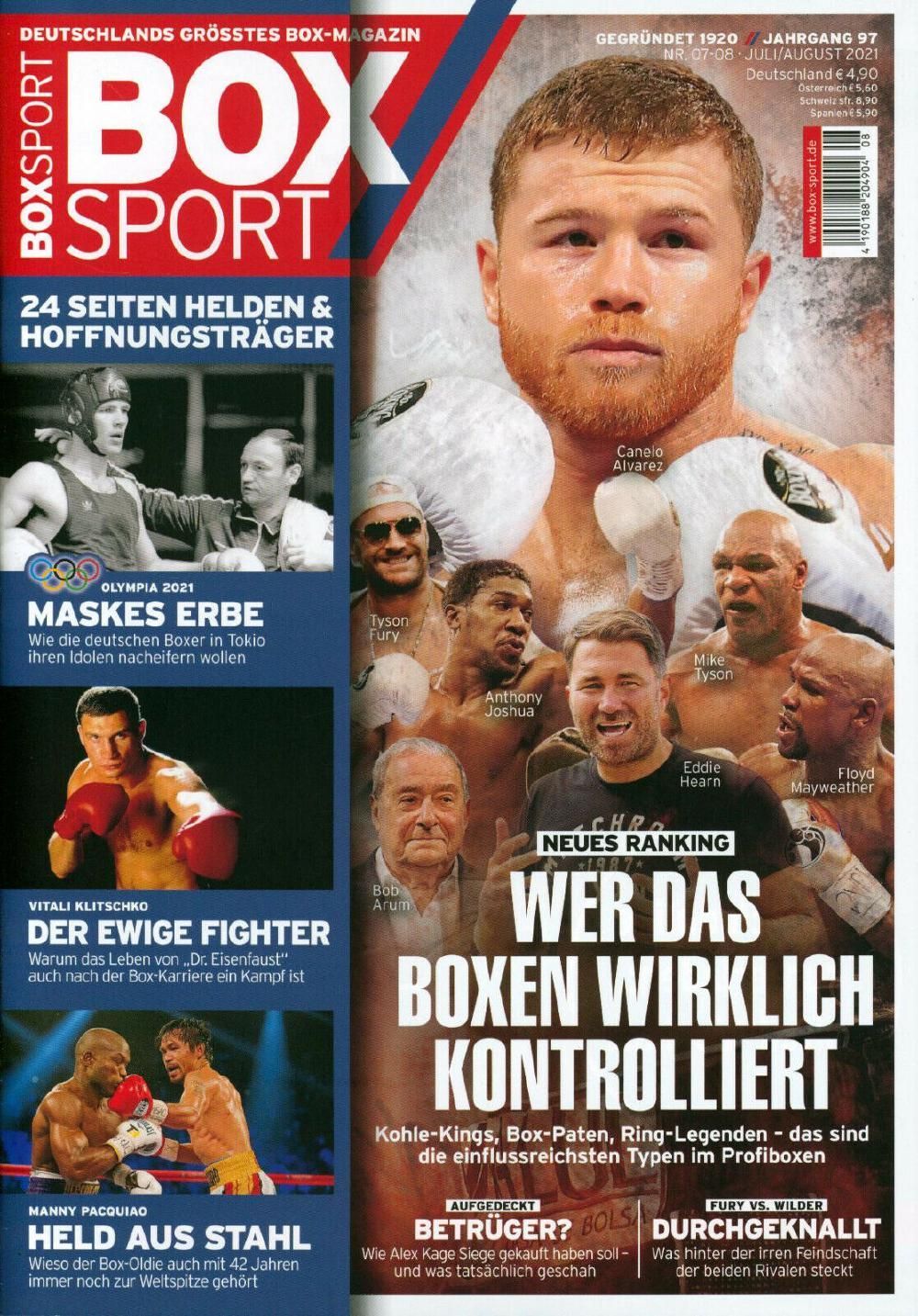 Boxsport Magasin Tyskland 2021-08 Canelo Alvarez Originaludgave