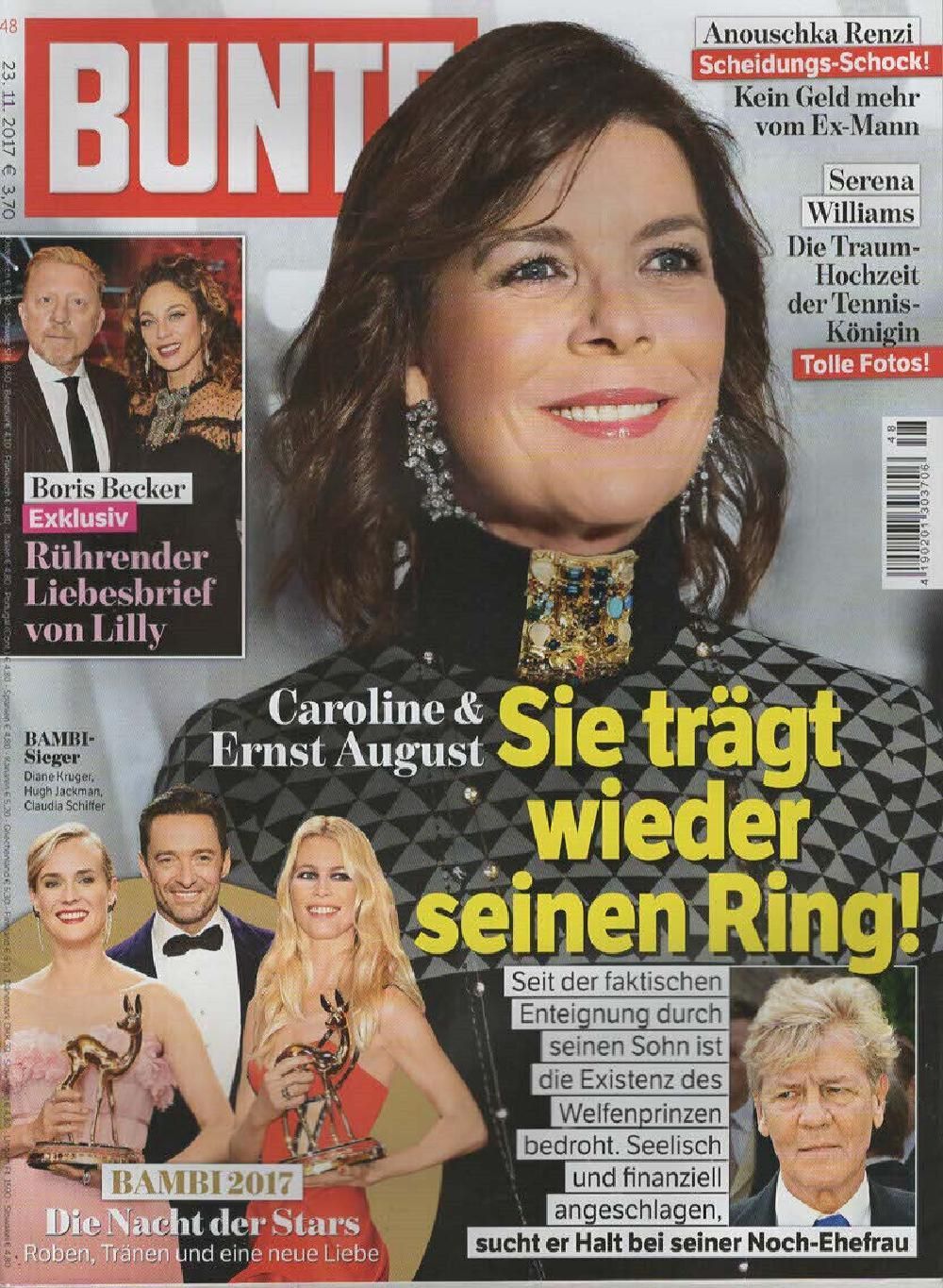 Bunte Lehti Saksa 2017-48 Diane Kruger Hugh Jackman Claudia Schiffer Alkuperäinen painos