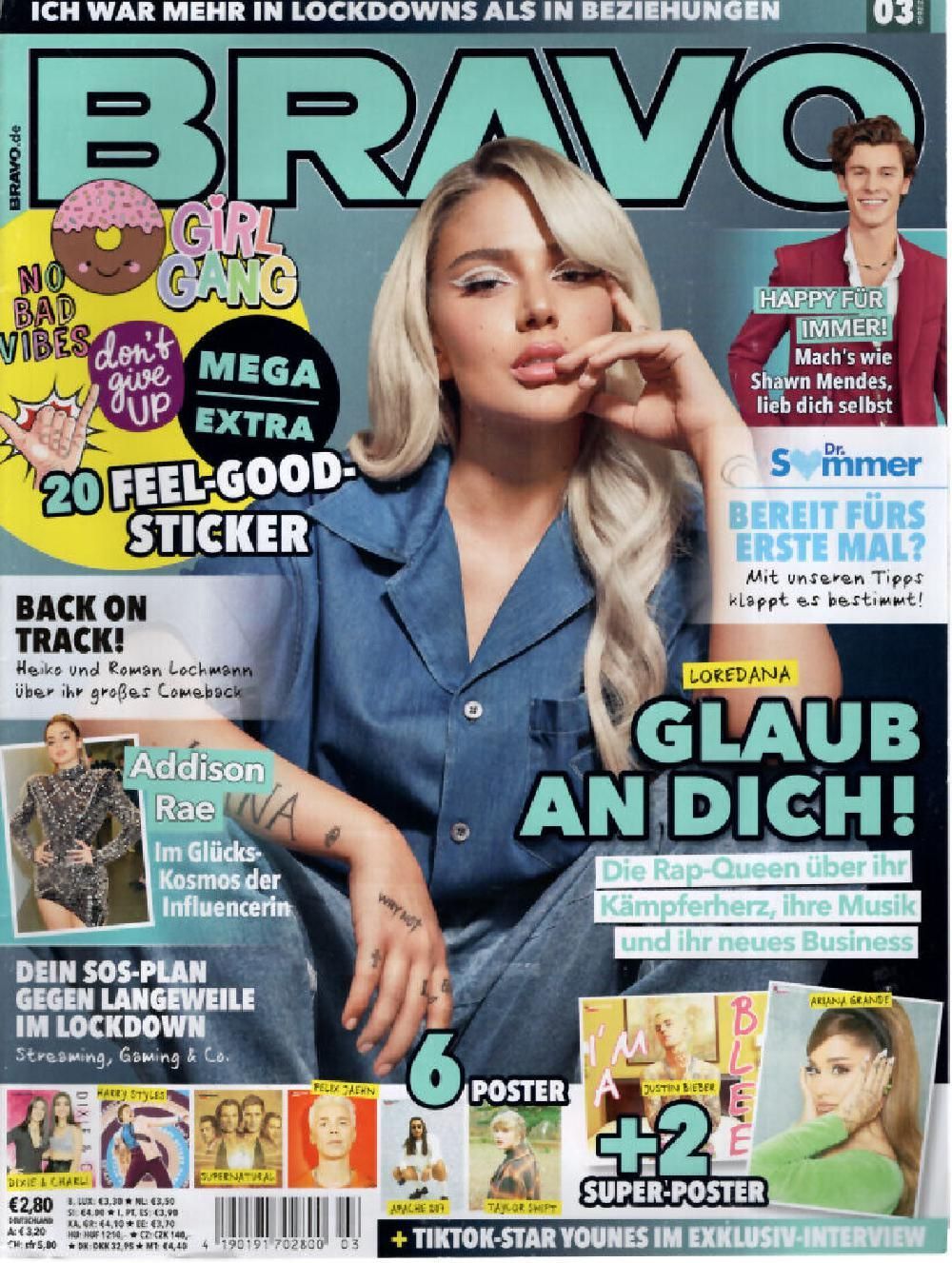 Bravo Magazin Deutschland 2021-03 Loredana Shawn Mendes Bieber Grande + Poster