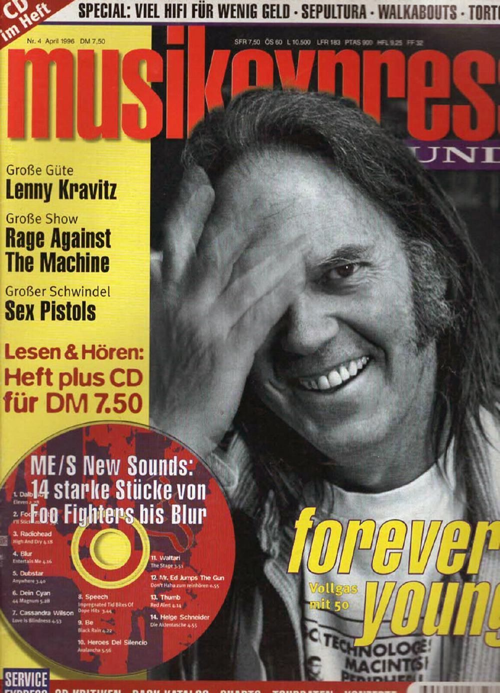 Musikexpress Magazin Deutschland 1996-04 Neil Young Lenny Kravitz Sex Pistols