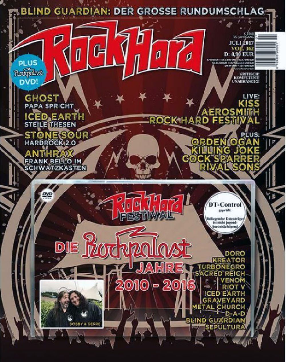 Rock Hard Magazin Deutschland 2017 #362 Ghost Iced Earth Stone Sour Kiss Rival Sons + DVD