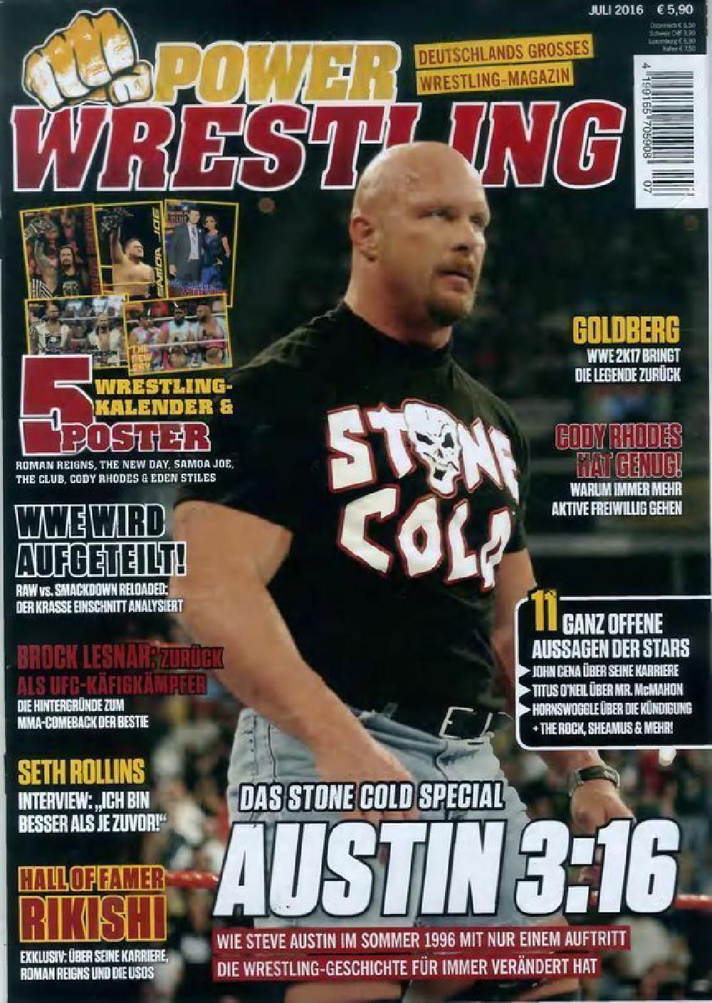 Power Wrestling Magasin Tyskland 2016-07 Steve Austin Originaludgave