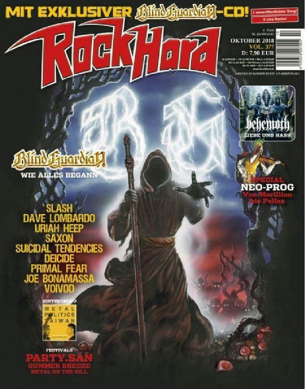 Rock Hard Magazine Germany 2018 #377 Blind Guardian Slash Saxon Uriah Heep Original Print Issue