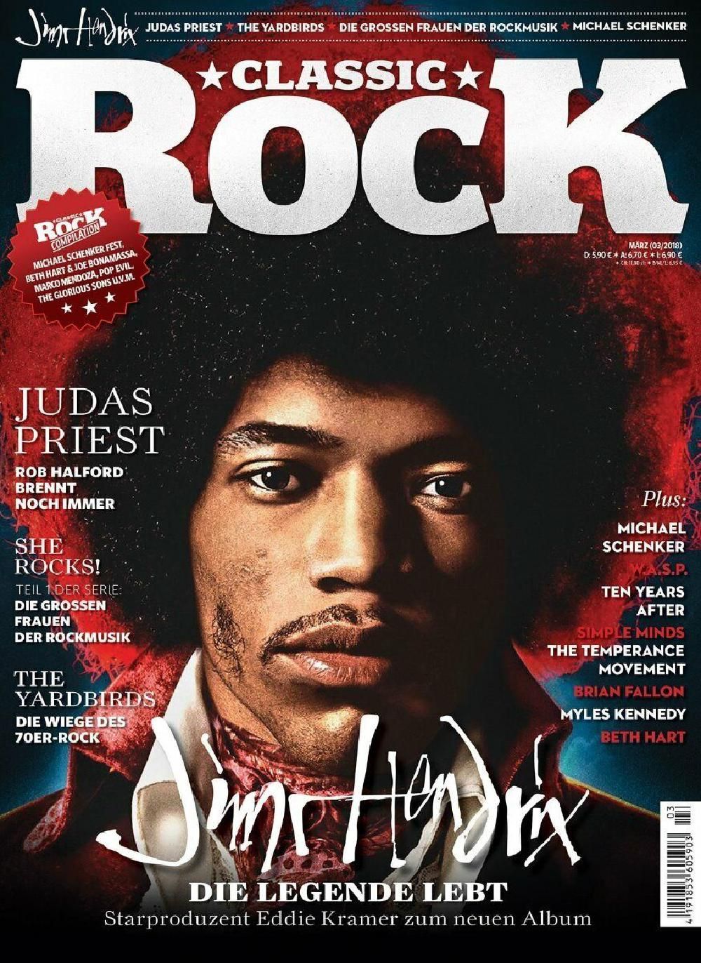 Classic Rock Magasin Tyskland 2018-03 Jimi Hendrix Judas Priest The Yardbirds Michael Schenker Originalutgåva