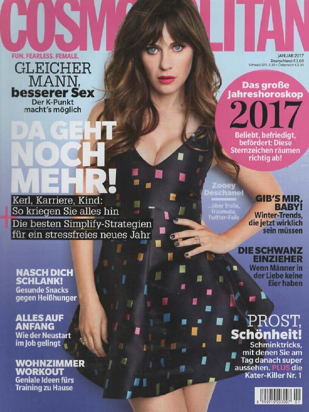 Cosmopolitan Magazine Germany 2017-01 Zooey Deschanel Original Print Issue