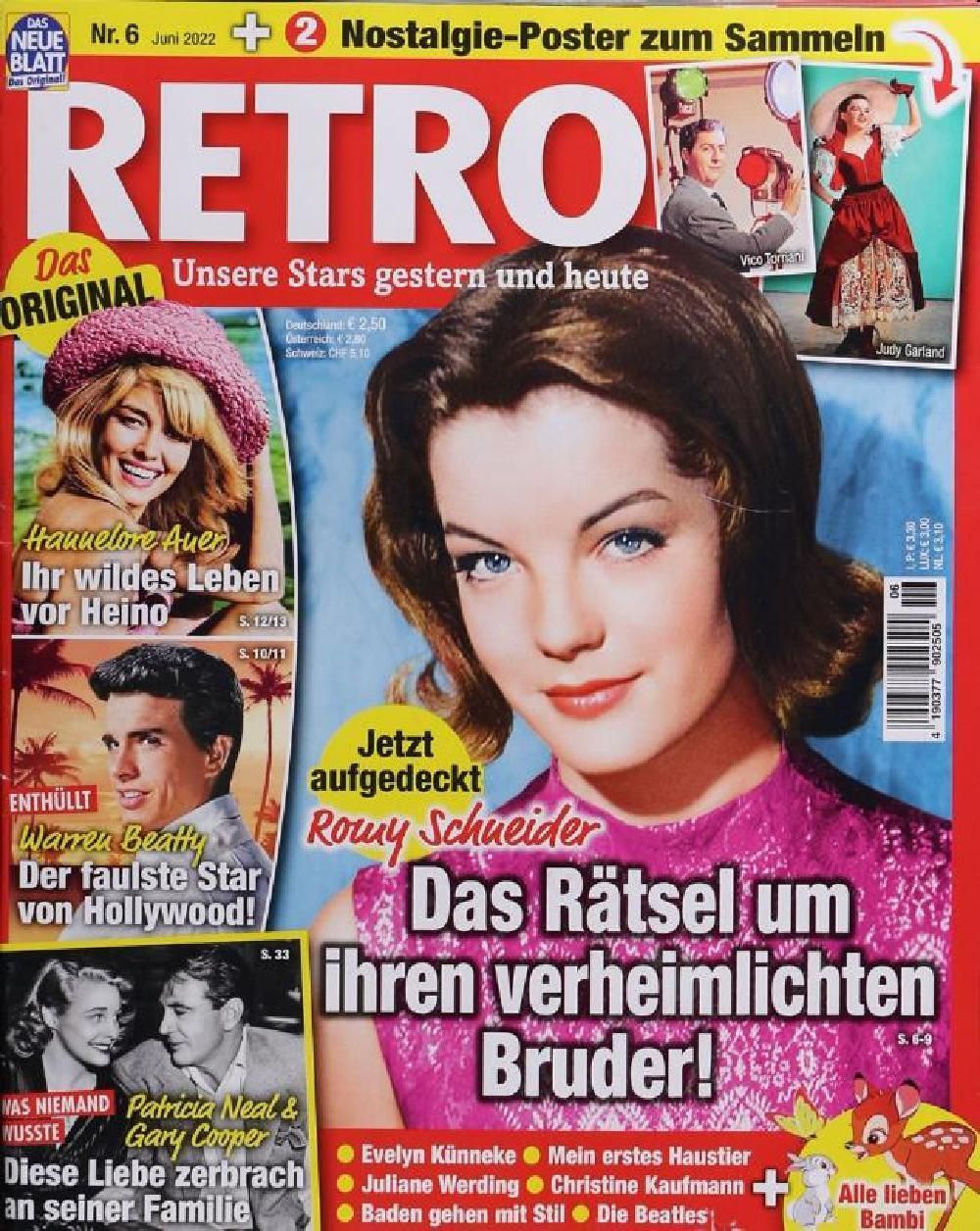 Retro Magazin Deutschland 2022-06 Romy Schneider Judy Garland Gary Cooper + Poster