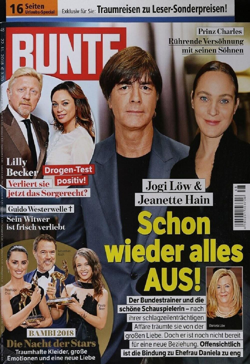 Bunte Magasin Tyskland 2018-48 Penelope Cruz Boris Becker Jogi Löw Jeanette Hain Originaludgave