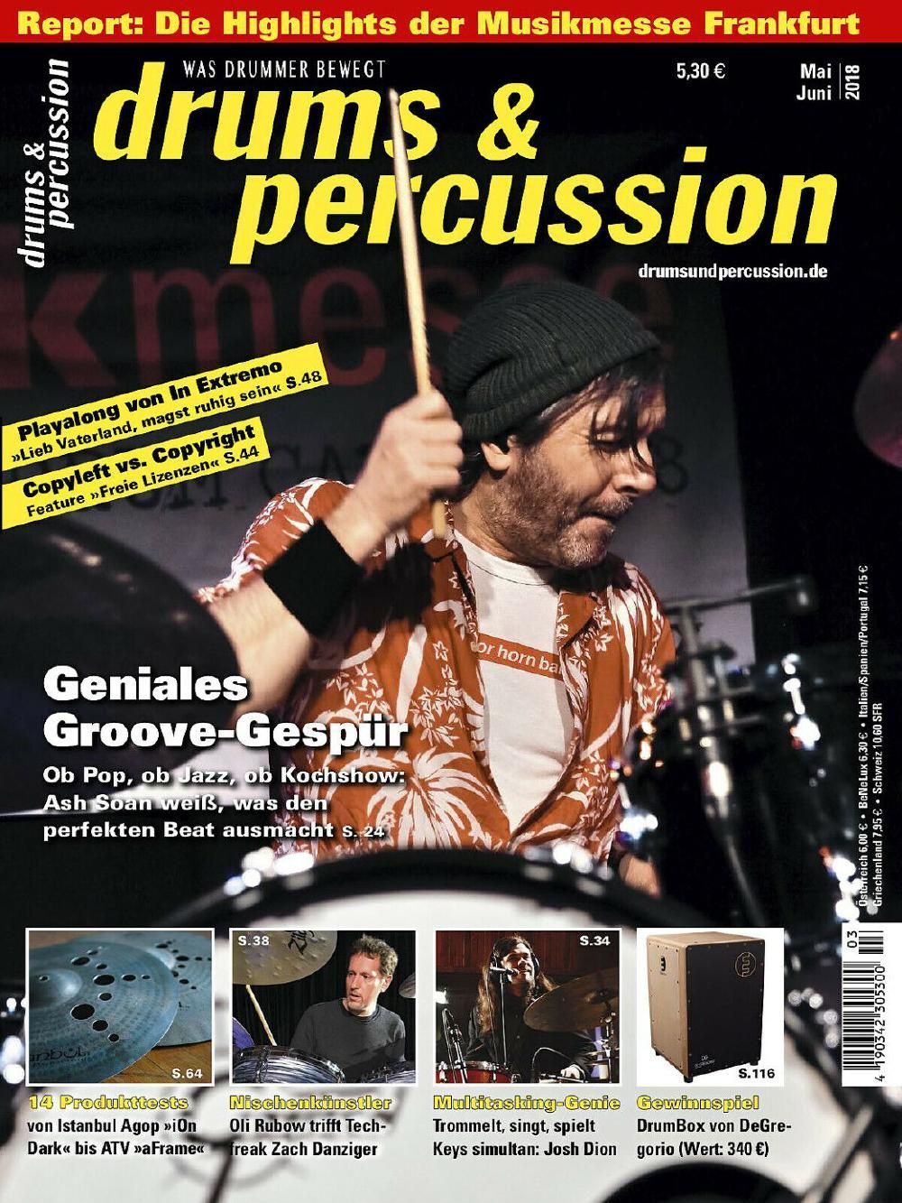 Drums & Percussions Lehti Saksa 2018-05+06 Ash Soan Alkuperäinen painos
