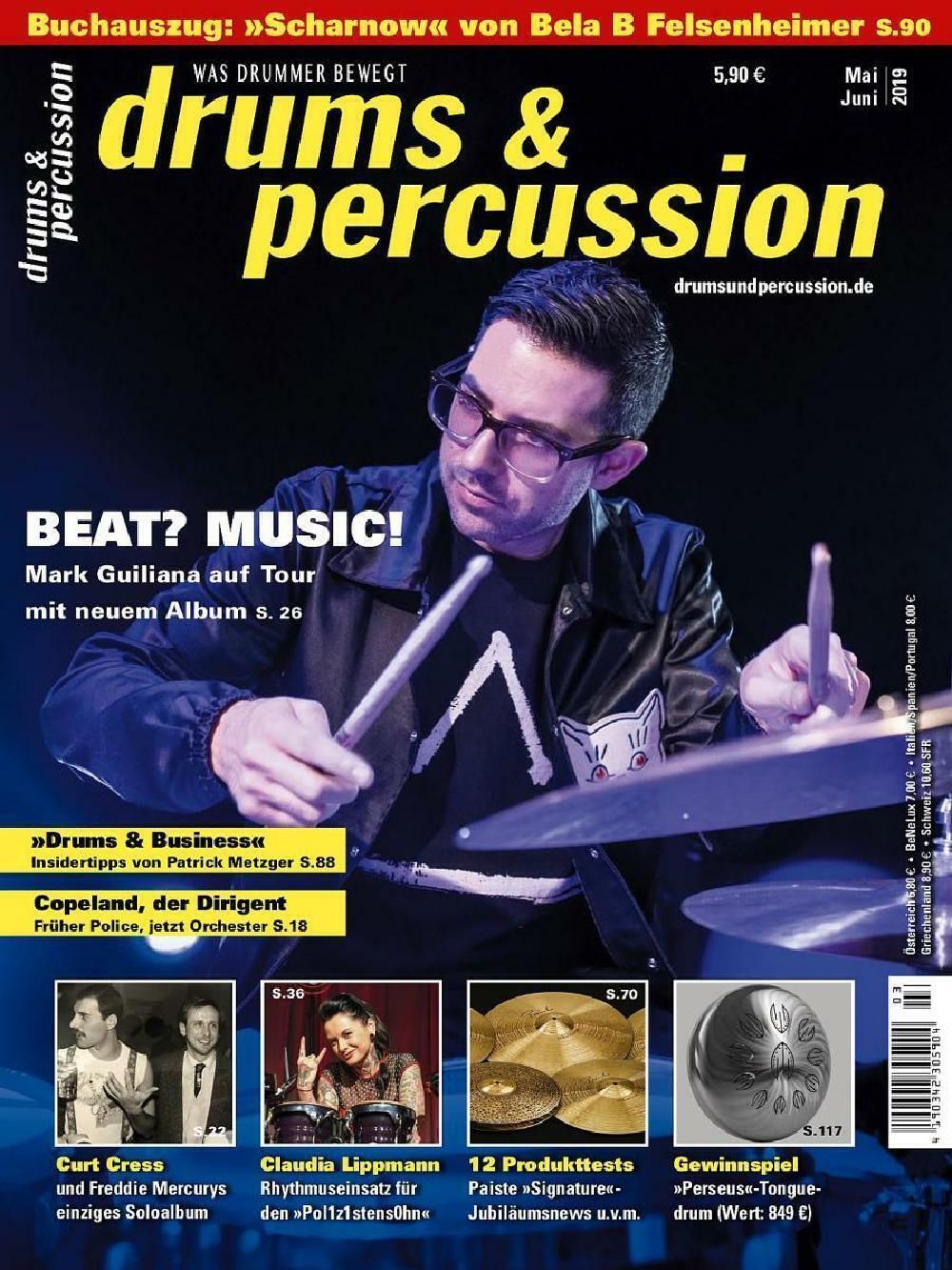 Drums & Percussions Magasin Tyskland 2019-05 – +06 Mark Guiliana Patrick Metzger Curt Cress Freddie Mercury Claudia Lippmann – Originalutgåva