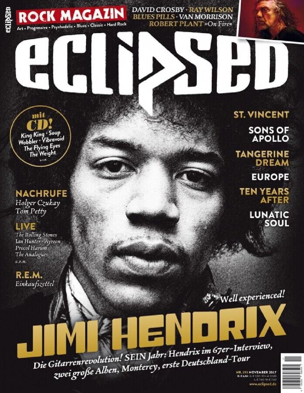 Eclipsed Magazine Allemagne 2017 #195 Jimi Hendrix Lunatic Soul Blues Pills Sons Of Apollo