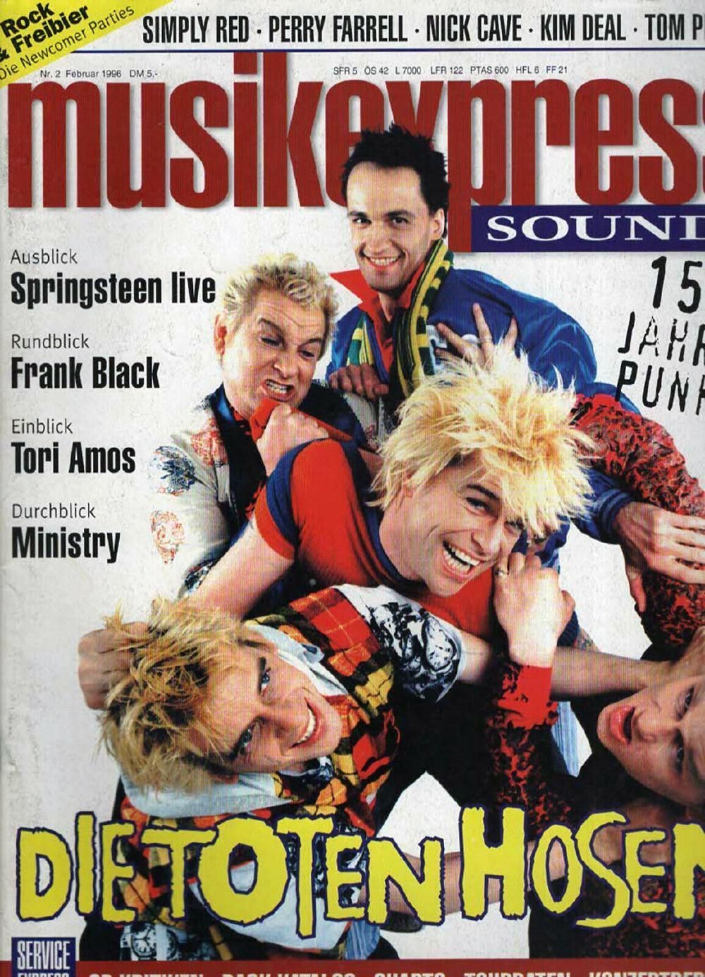 Musikexpress Revista Alemanha 1996-02 Toten Hosen Tori Amos Bruce Springsteen Edição original