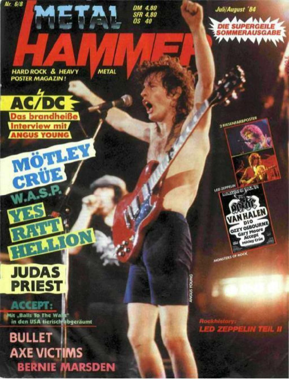 Metal Hammer Magazine Allemagne 1984-06+07 ACDC Mötley Crüe Yes Ratt Angus Young Édition originale