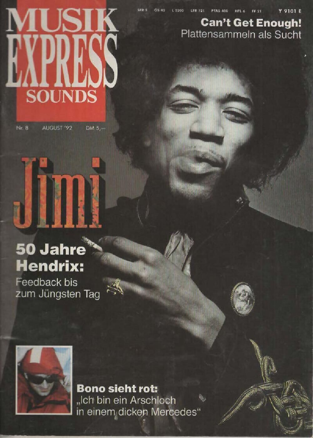 Musikexpress Magazin Deutschland 1992-08 Jimi Hendrix Bono