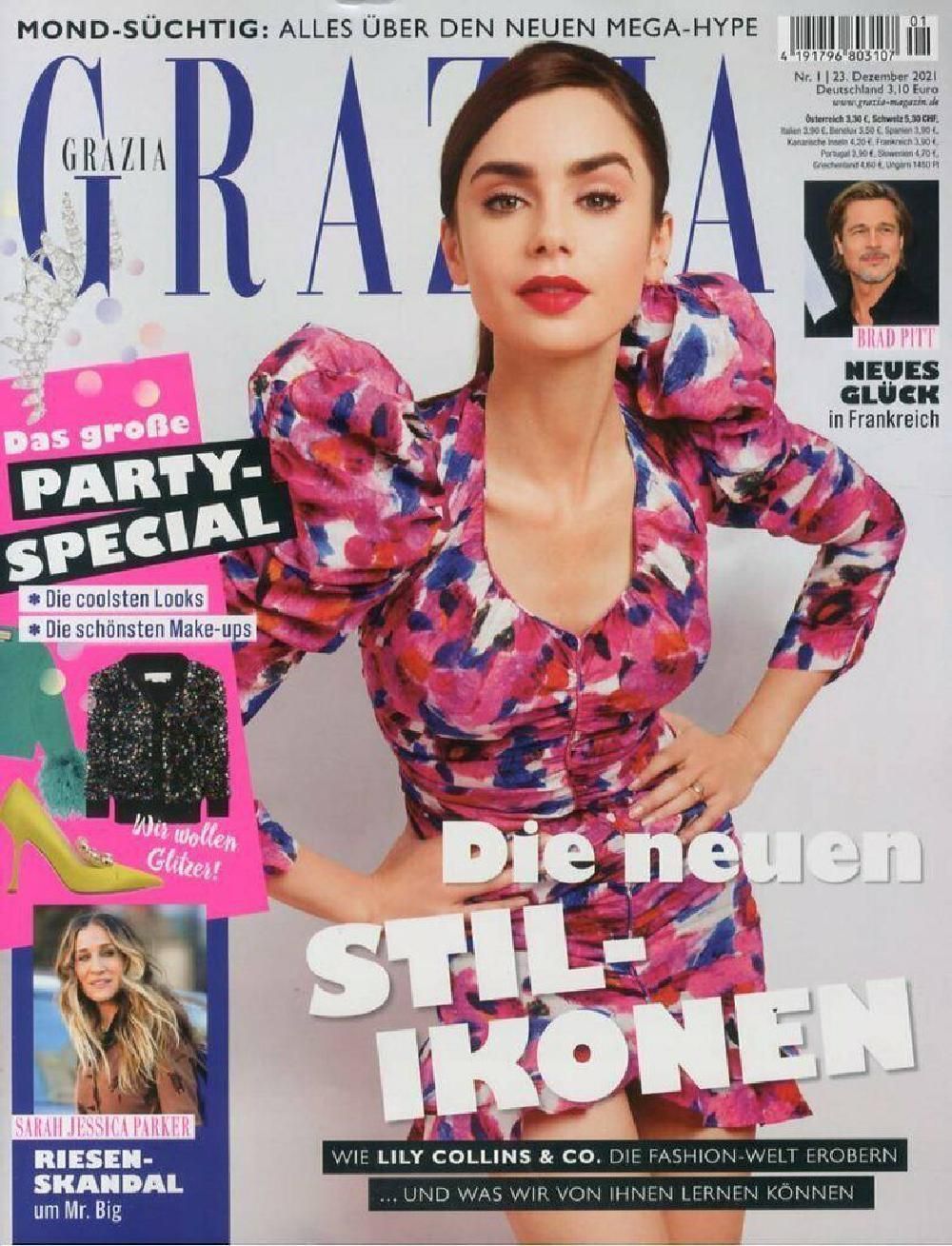 Grazia Magazin Deutschland 2022-01 Lily Collins Brad Pitt Sarah Jessica Parker