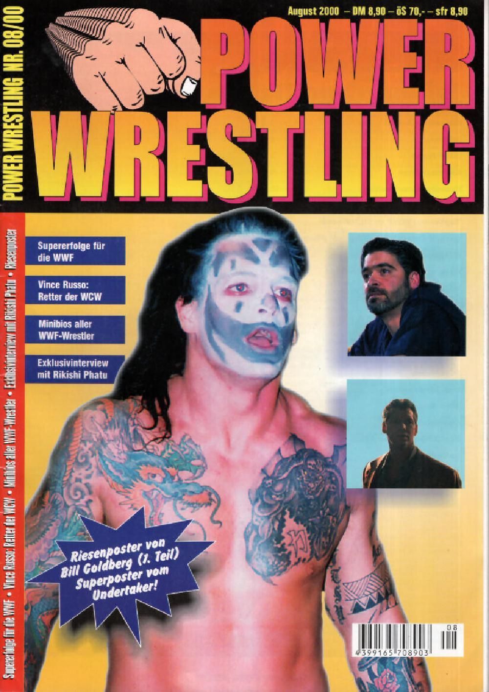 Power Wrestling Magazine Allemagne 2000-08 Vince Russo Rikishi Phatu Bill Goldberg Vampiro Édition originale