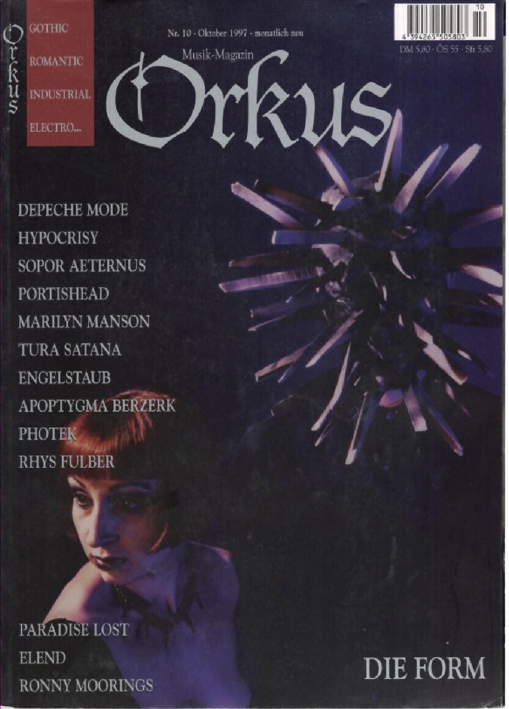 Orkus Magasin Tyskland 1997-10 Depeche Mode Marilyn Manson Originaludgave