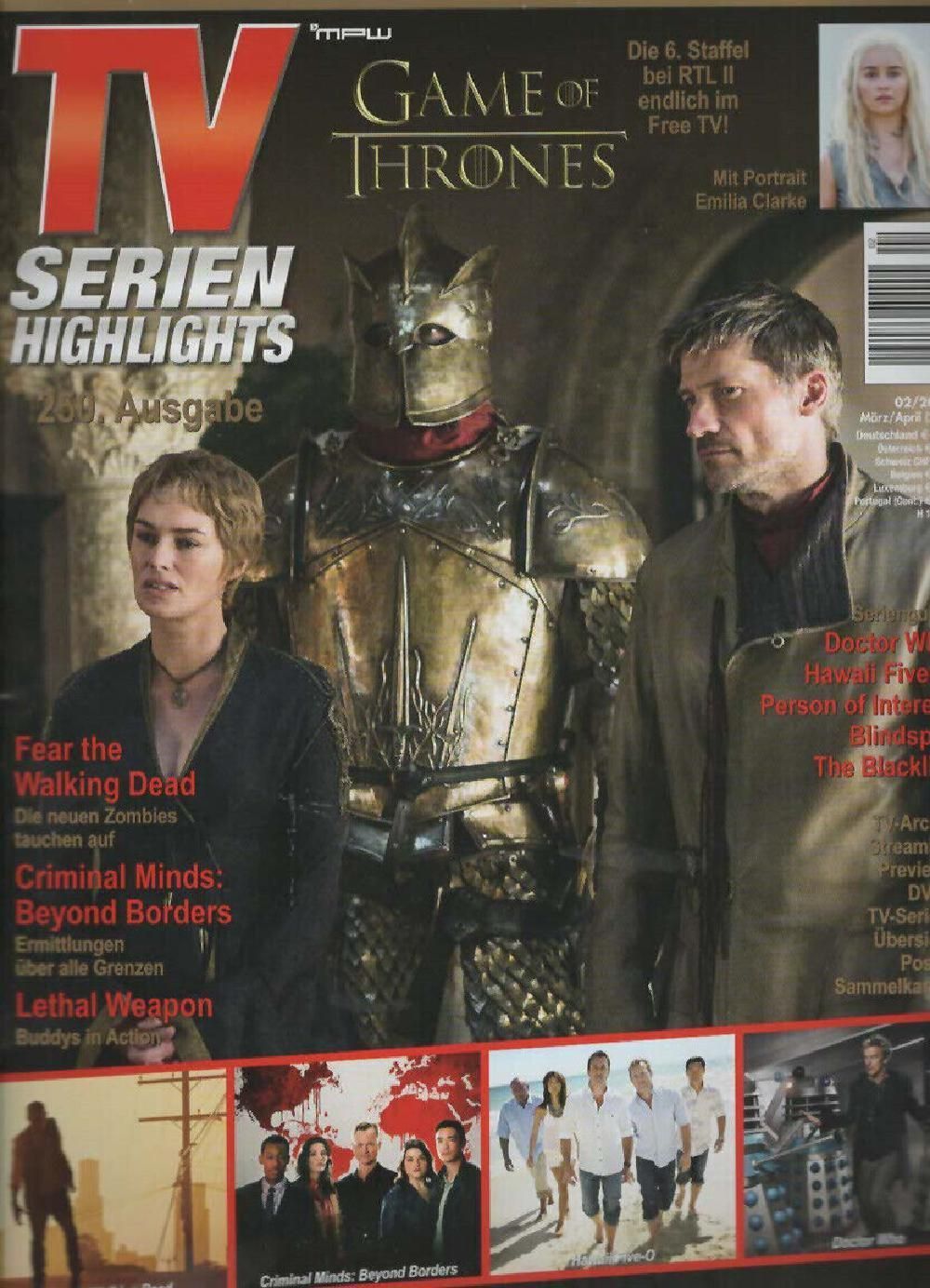 TV Serien Highlights Magazine Germany 2017 #250 Coster-Waldau Emilia Clarke Original Print Issue