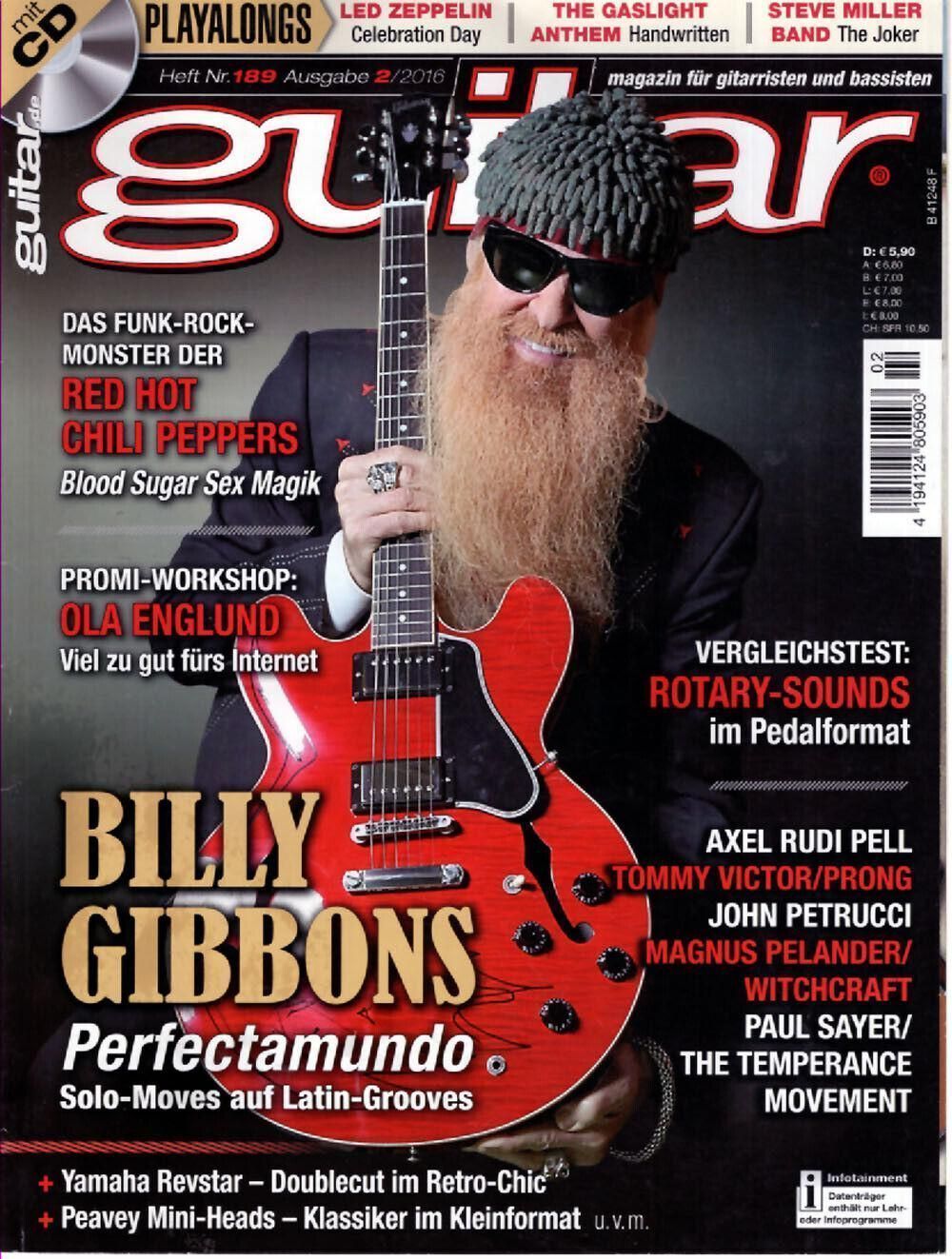 Guitar Tijdschrift Duitsland 2016-02 Billy Gibbons Ola Englund Red Hot Chili Peppers Originele uitgave
